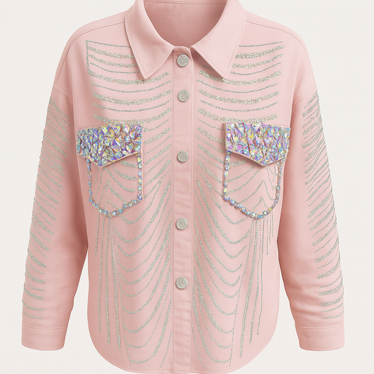 Blush Pink Embellished Cotton-Denim Blend Shirt – Luxe Edition