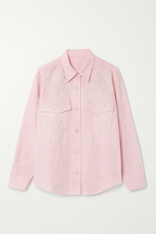 Pink Embellished Cotton-Denim Blend Shirt – Luxe Edition