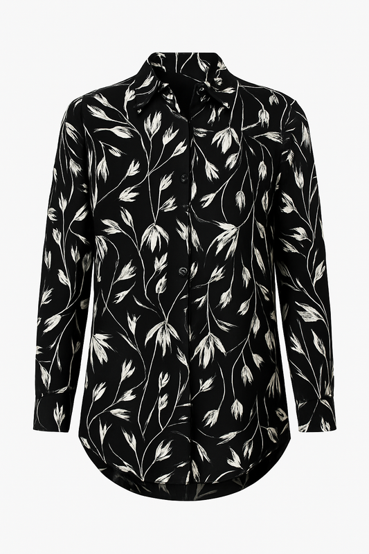 Black & White Floral Satin Shirt
